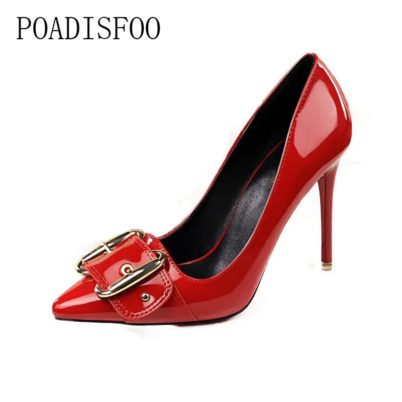 

High Heel Shallow Mouth Patent Leather Simple Sexy Thin With Metal Buckle women's Shoes .PSDS-2586-18