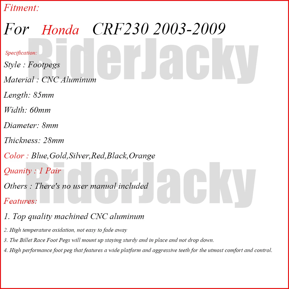 CNC Алюминиевые мотоциклетные подставки для ног Подножки для Honda CRF230 CRF 230 2003-2009 2004 2005 2006 2007 2008