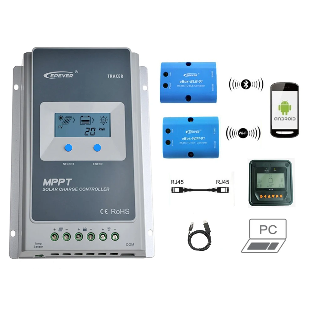 

Tracer 1210AN 10A MPPT Solar Charge Controller 12V 24V LCD EPEVER Regulator MT50 WIFI Bluetooth PC Communication Mobile APP