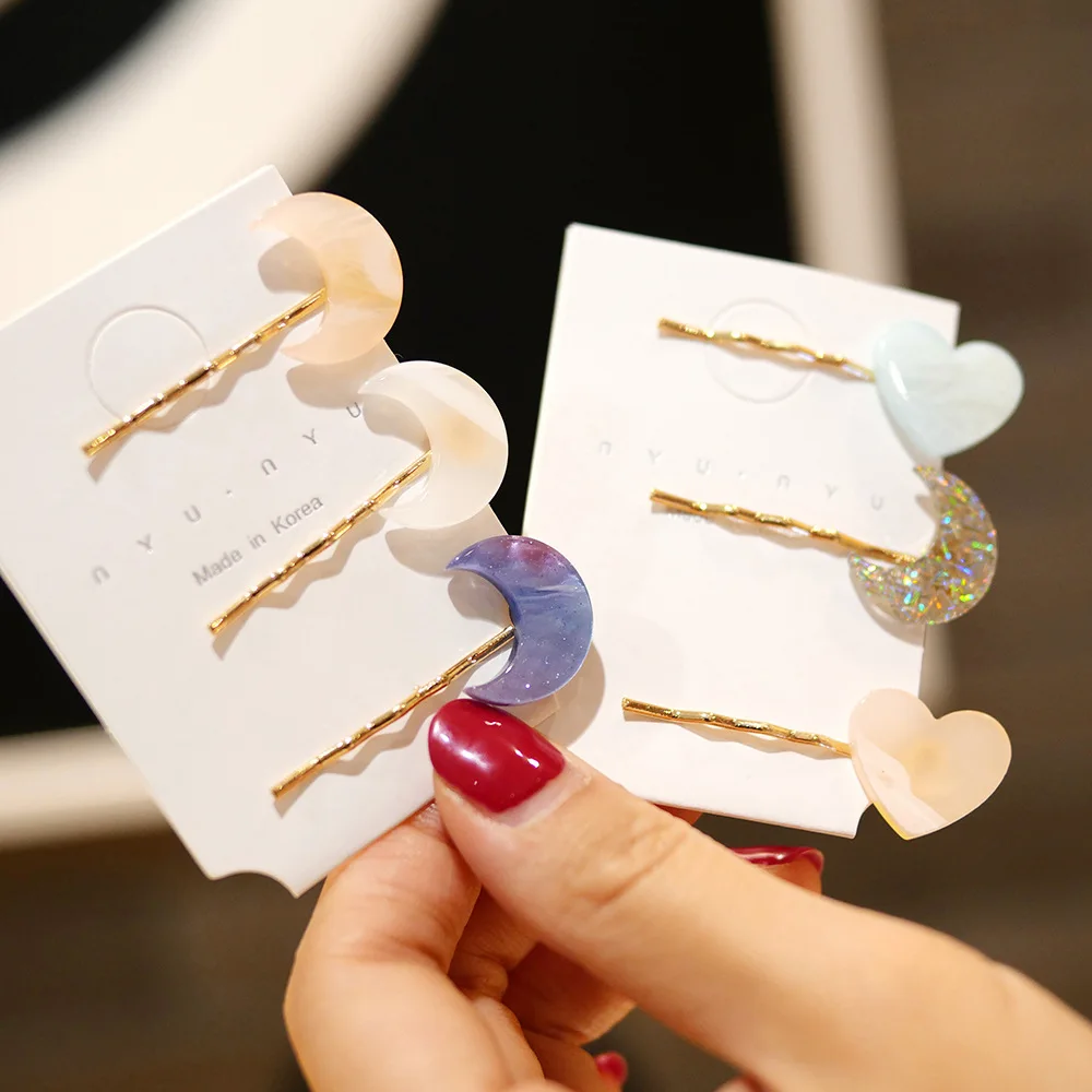 

1PC Barrettes Acetic Acid Hair Clips Colorful Acetic Acid Hairpins Moon Heart Hair For Women Girls Hair Jewelry Fashion Headwear