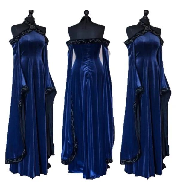

Women Sexy Off Shoulder Medieval Dress Blue Vintage Gothic Dresses Floor Length Cosplay Costume Retro Renaissance Gown plus 2xl