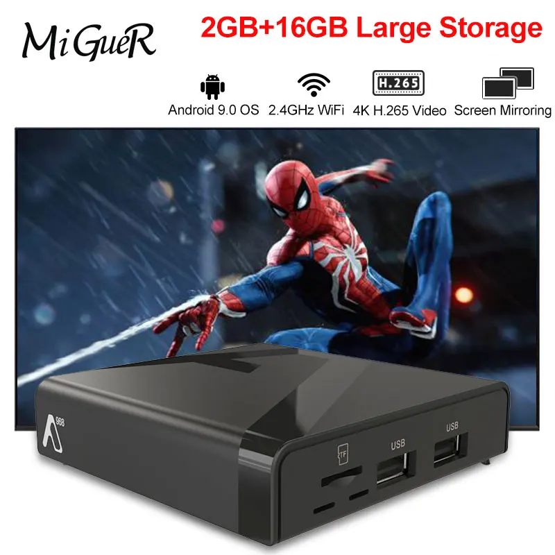ТВ приставка на Android A968 9 0 Amlogic S905W медиаплеер 2 Гб 16 четырехъядерный WIFI 4K H.265 видео HD
