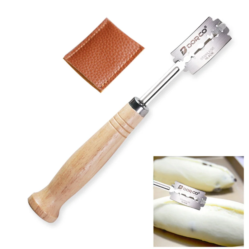 

Pastry Cutter Bread Knife Baguette Cutting French Toas Cutter Curved Bread Cutter with 4PCs Carbon Steel Blade and Wooden Handle