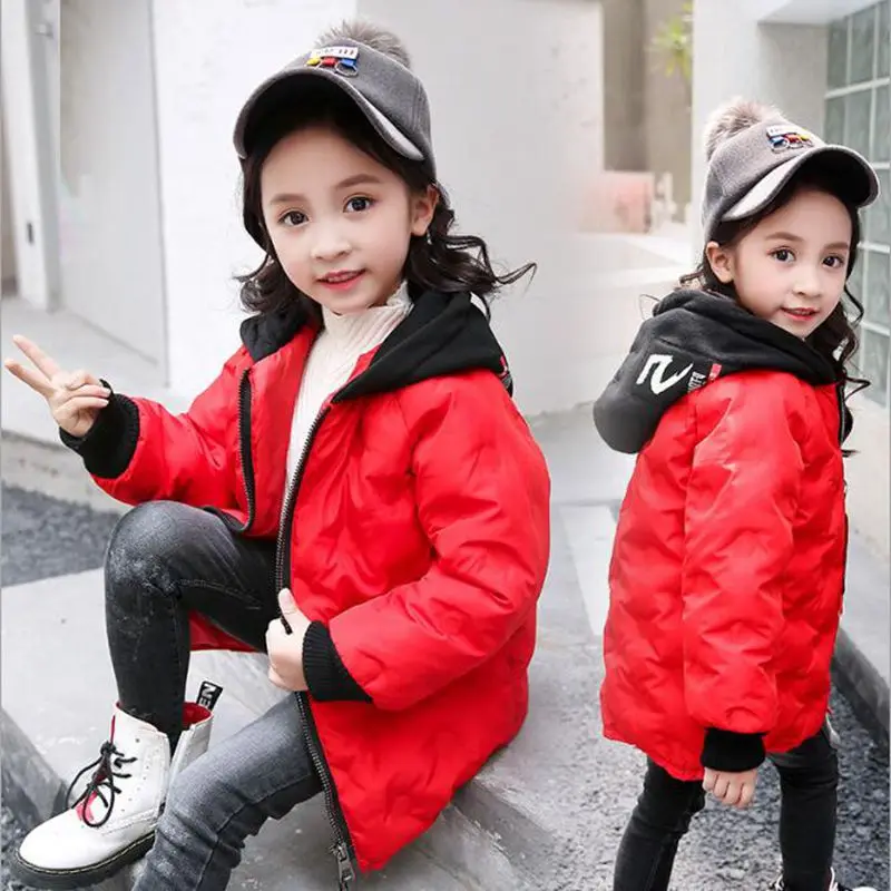 

Winter 2108 New Children's Wear Cotton Padded Clothes Children's Medium And Long Cotton Clothes Children's Thickening Tide
