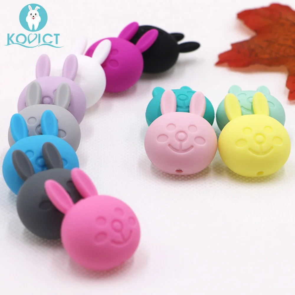 

kovict 5pcs/12pcs silicone rabbit beads rodent 23mm BPA Free Food Grade Baby Teething DIY Pacifier Chain Pentagram bead