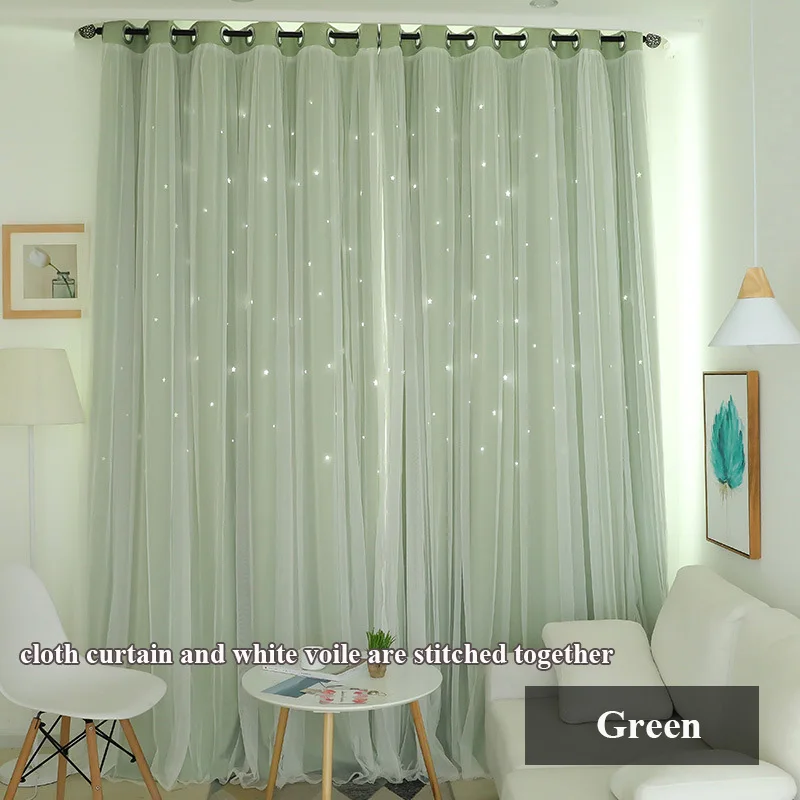 JIANIW полый Звездный теплоизолированный затемненный занавес s для гостиной, спальни, оконные шторы, занавески, Прошитые белой вуалью - Цвет: Green