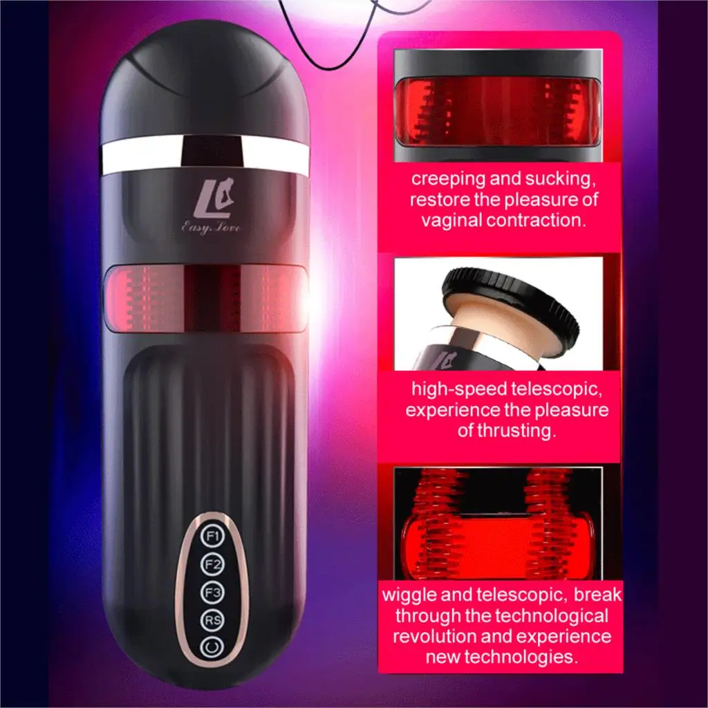 New Smart Wiggle Telescopic Male Masturbator Voice Interaction Heating Sex Machine Double Layer Vagina Adult Sex Toys for Men