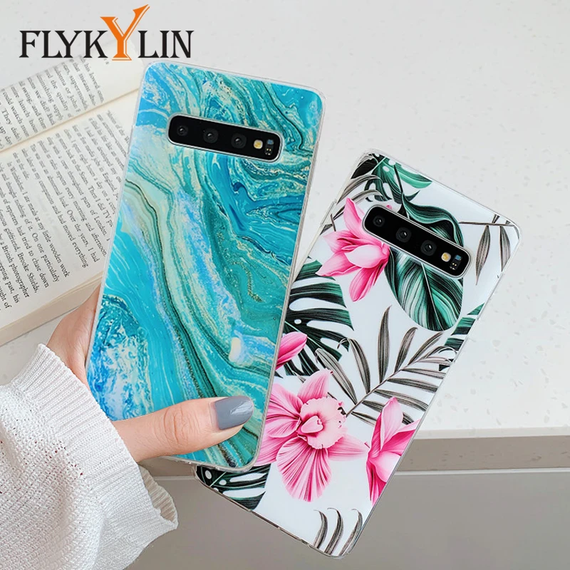 

FLYKYLIN Leaf Flowers Case For Samsung Galaxy S8 S9 S10 Plus S10e Back Cover on Soft TPU Silicone Phone Coque Marble Shell Skin