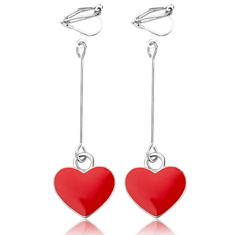 Boucles d'oreilles pendantes en forme de cœur pour femmes, sans Clip de  Piercing, en argent plaqué or, noir et rouge | AliExpress