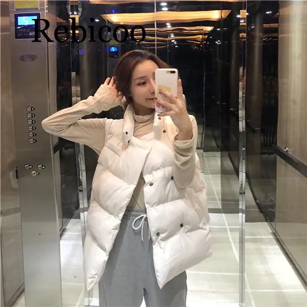 

Rebicoo women's short winter vest jacket 2019 autumn solid color down cotton sleeveless shirt thick warm women's vest