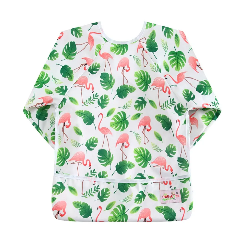 

Ohbabyka Baby Burp Cloths Flamingo Patterns Print Bandanas Long Sleeve Fashion Infant Baby Apron Washable Reusable Baby Boy Bibs