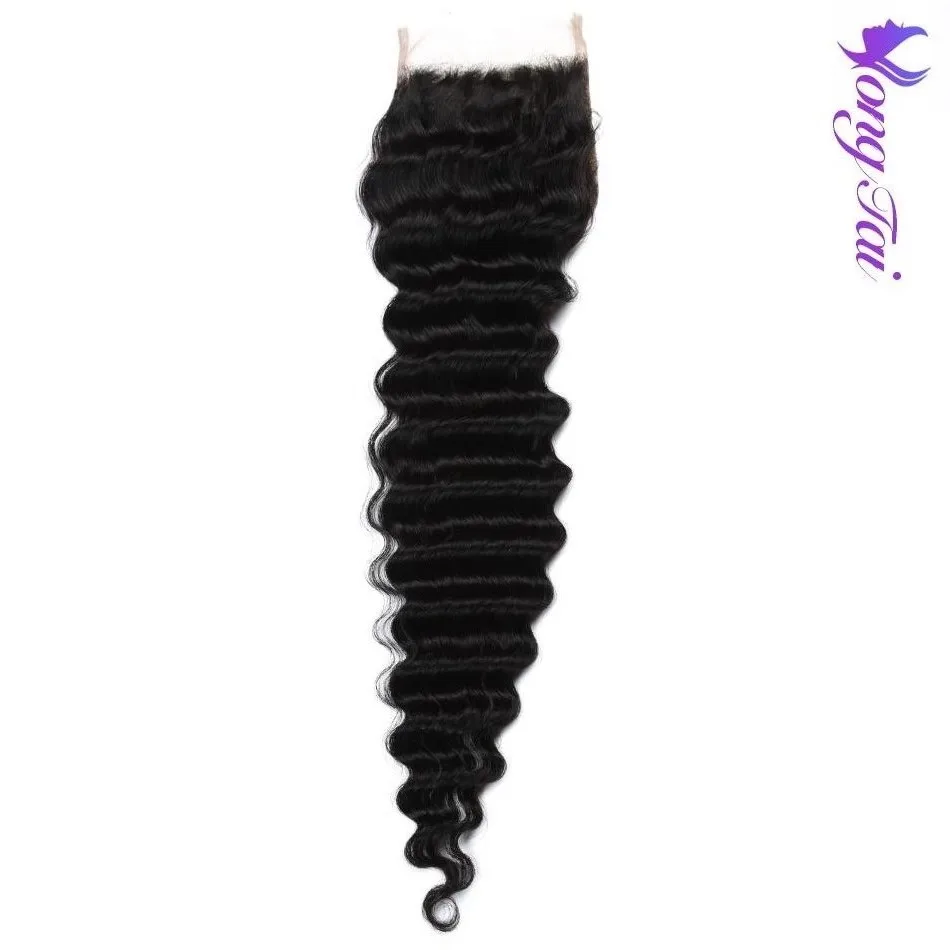 Pacotes de Cabelo com Fechamento Pacotes com Fechamento Yuyongtai Onda Profunda Malaio Cabelo Humano Não Remy Tece 3 6 Cheap Pacotes com 34 com fecho