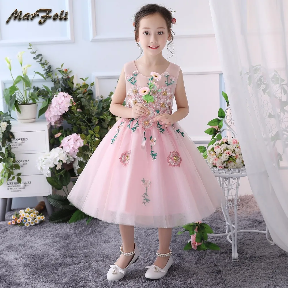 

Marfoli Flower Girls' New Princess Dress Butterfly Party Costumes with Floral and Appliques Lace Birthday Party Ball Gown Dress