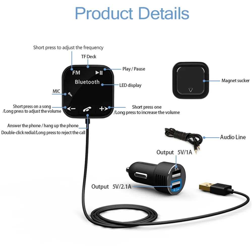 Автомобильный Bluetooth fm-передатчик Onever с адсорбцией магнита, автомобильный комплект, Hands Free, mp3-плеер, двойное USB Автомобильное зарядное устройство для iPhone, мобильного телефона