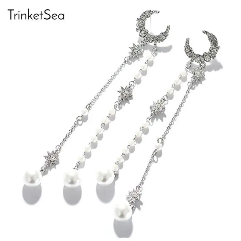 TrinketSea Мода Длинные Кристалл Луна моделируется Серьги с жемчугом для Для женщин