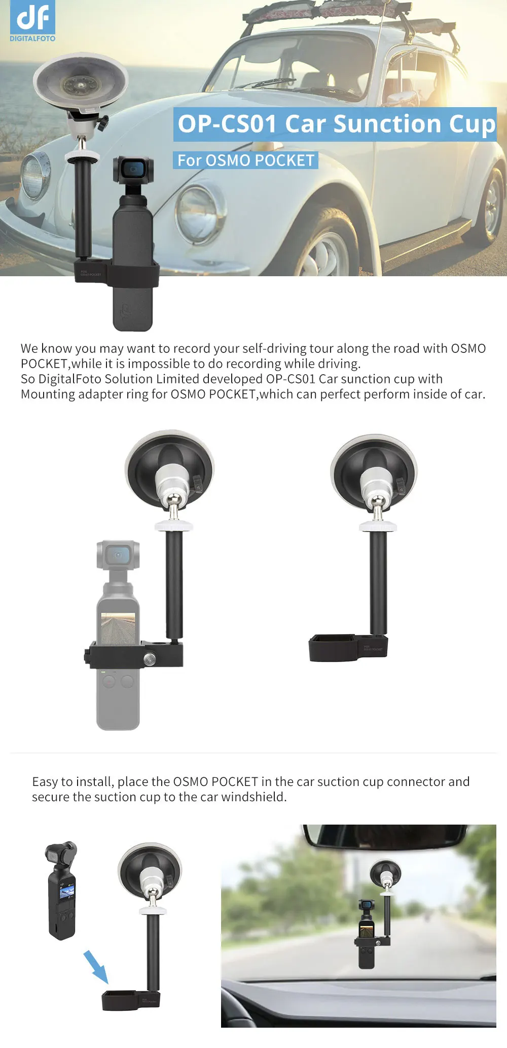 DJI Осмо Карманный ручной карданный расширительный аксессуары OSMO Карманный кронштейн для автомобиля присоски 4 к видео