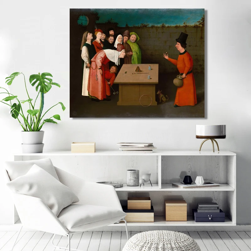 

Famous Painting Hieronymus Bosch-The Conjurer Posters and Prints Wall Art Canvas Painting for Living Room Home Decor No Frame