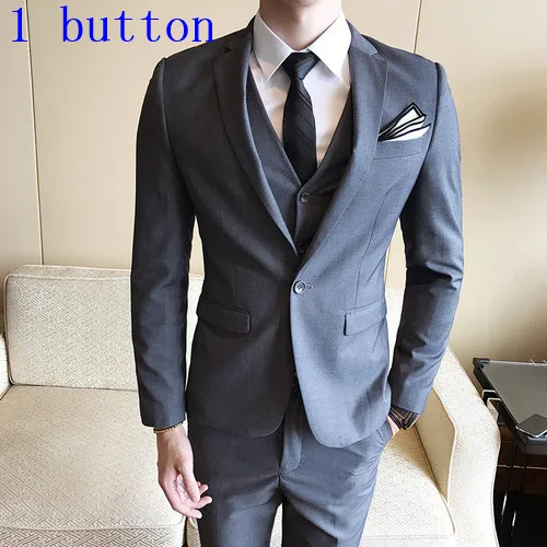 Блейзеры брюки жилет 3 шт наборы/ мода мужской повседневный бутик бизнес Свадебный костюм жениха пиджак брюки жилет - Цвет: 3 pieces dark gray