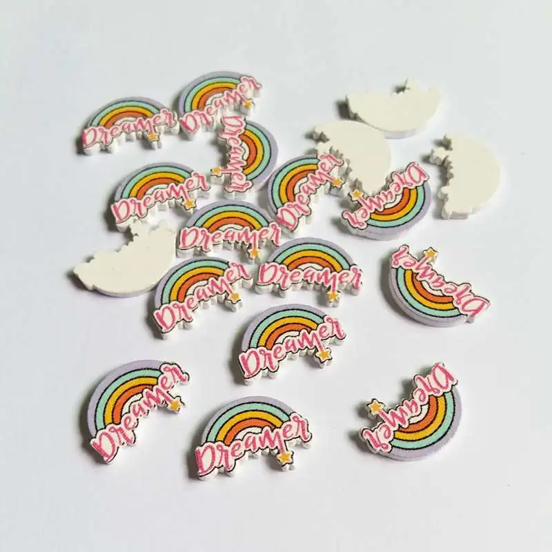 

20/50pcs no Holes Wooden Button rainbow Craft Accessories Wood Button for DIY Handmade Decoration