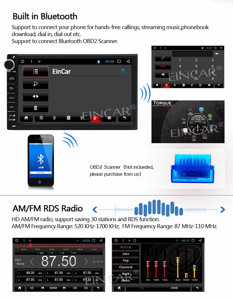 Обратный Камера + 4 core 7 ''2 DIN Android 6.0 стерео Радио GPS навигации нет-DVD видео поддержка OBD2 dab + Устройства Wi-Fi Bluetooth