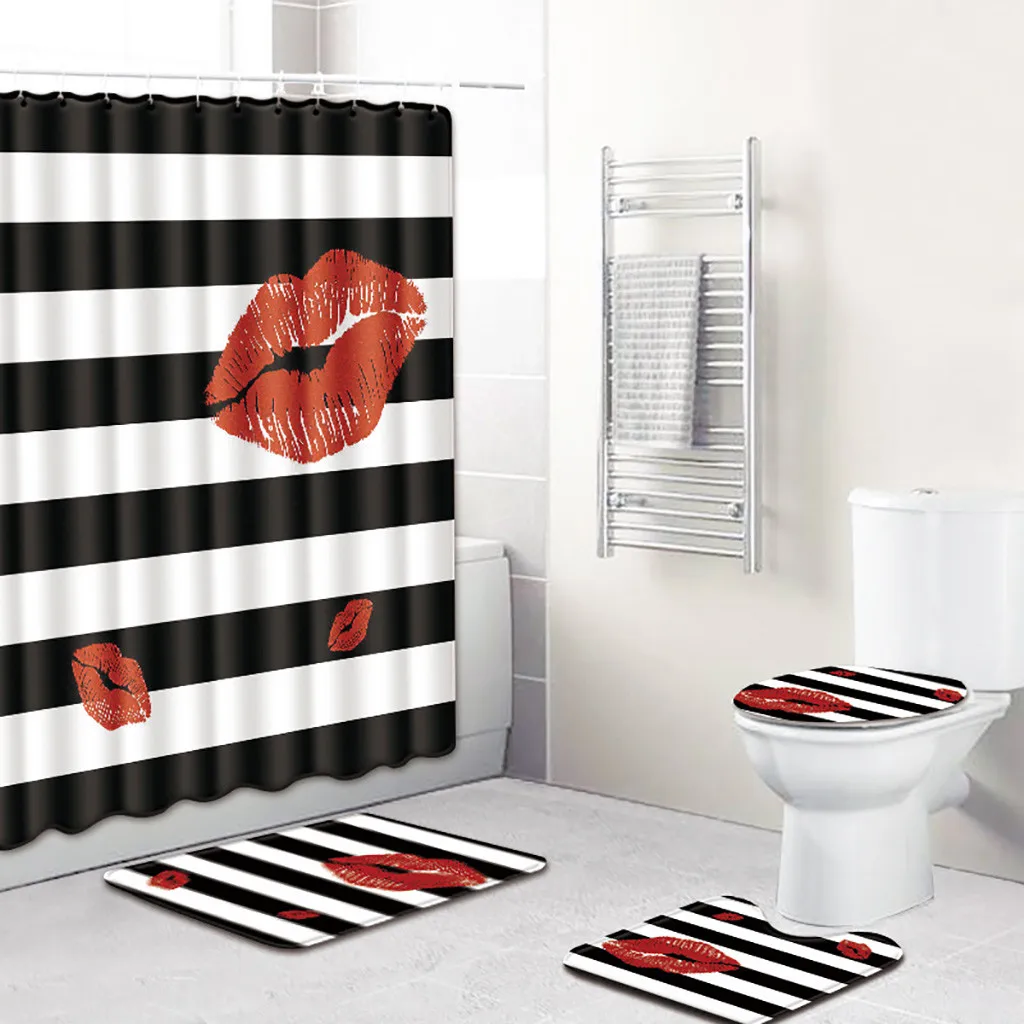 Красочные занавески для ванной комнаты, набор душевых занавесок с ковриком, набор сексуальных губ, аксессуары для ванной комнаты, украшения для ванной комнаты, 4 шт., F802