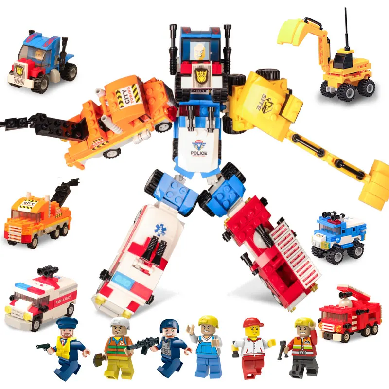 

6 in 1 Super Transform Car Series Deformable Car Building Bricks Composable Vehicle Blocks Toy for Kids Transforman for Children