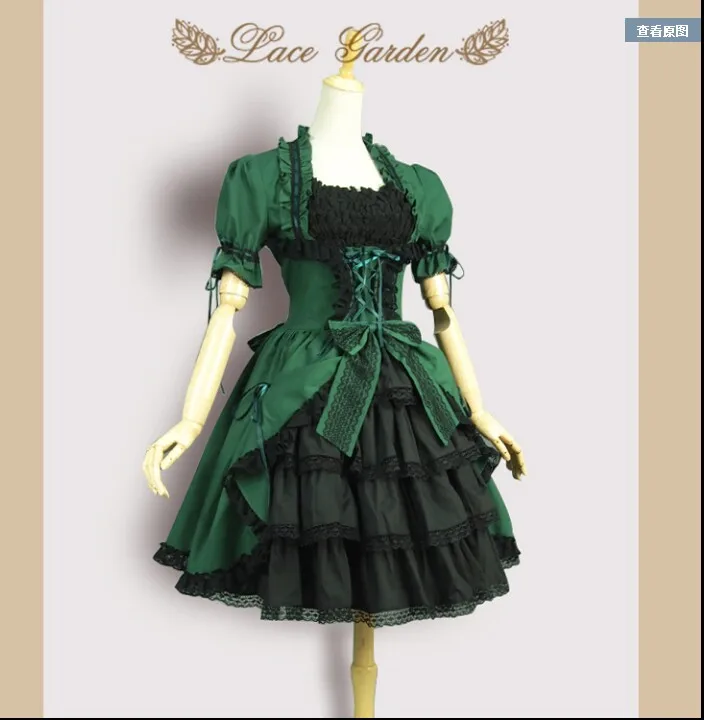 

Gothic Lolita Palace Woman Multilayer Flouncing Short Dresses Audrey Hepburn Steampunk Wine Red Deep Purple Green Vintage Dress