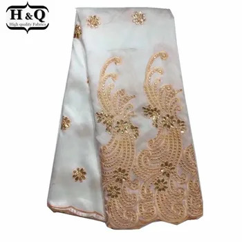 

Stylish Lace African George Lace Fabric,High Quality Creamy White George Silks Lace Embroidered And Sequins For Wedding Dress