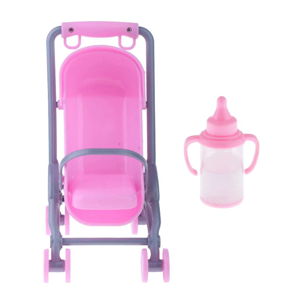 

Dollhouse Mini Furniture Plastic Pink Baby Doll Carriage and Feeding-Bottle for Doll Accessory Kids Pretend Play Toys Gift