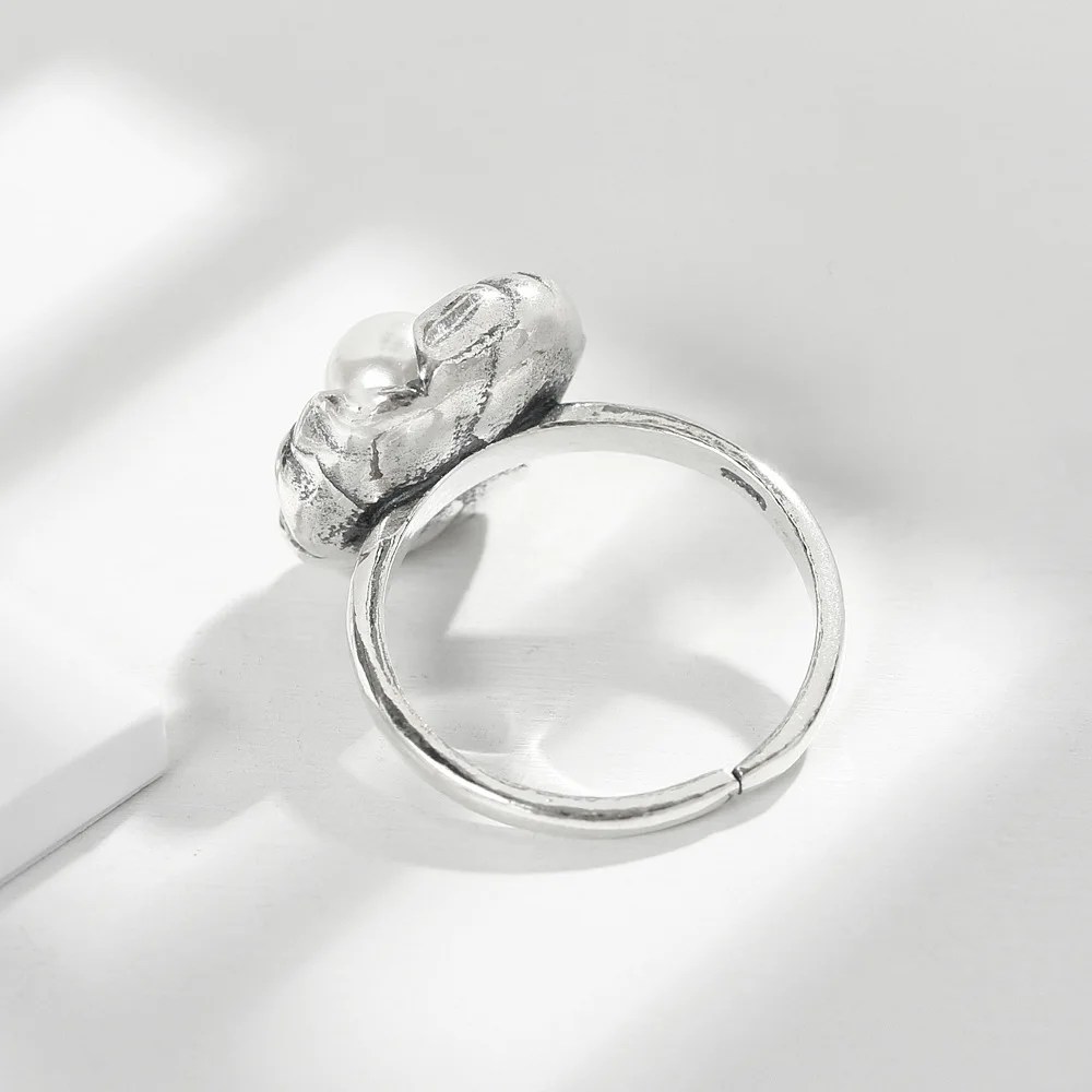 Жемчужный лотос китайский стиль Открытое кольцо Tai silver 100% Стерлинговое Серебро 925