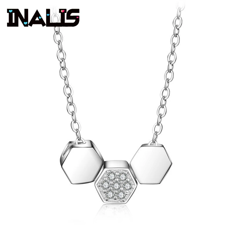 

INALIS Delicate New Design Necklace 925 Sterling Silver 3pcs Hexagon Accessories Pendant Fine Jewelry for Women Collar Bijoux