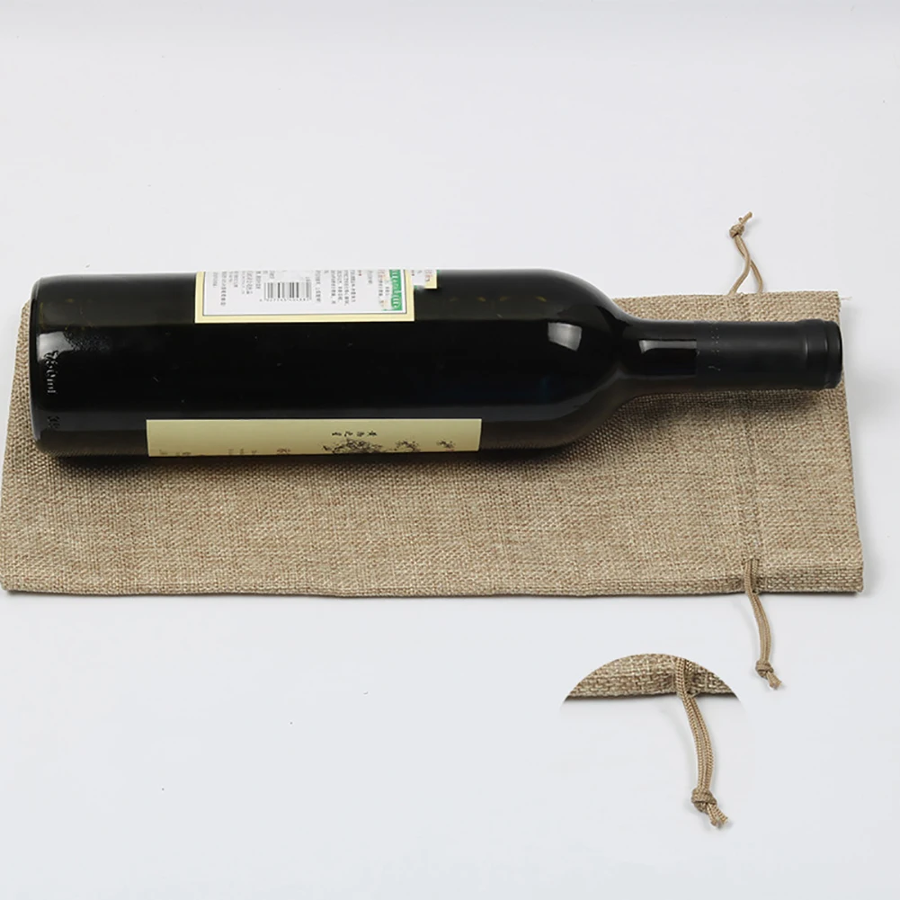 Деревенский стиль льняной шнурок крышка бутылки вина упаковочный мешочек для свадьбы Вечерние Декор