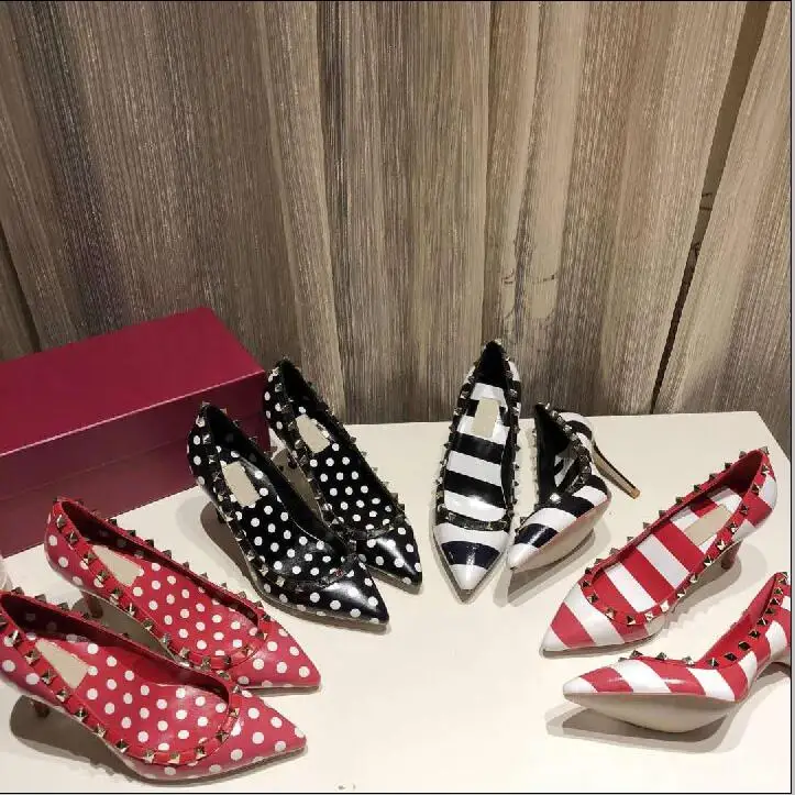 

2019 new polka dot leather pointed high heels fashion sheepskin ladies sandals wedding thin section stiletto shoes