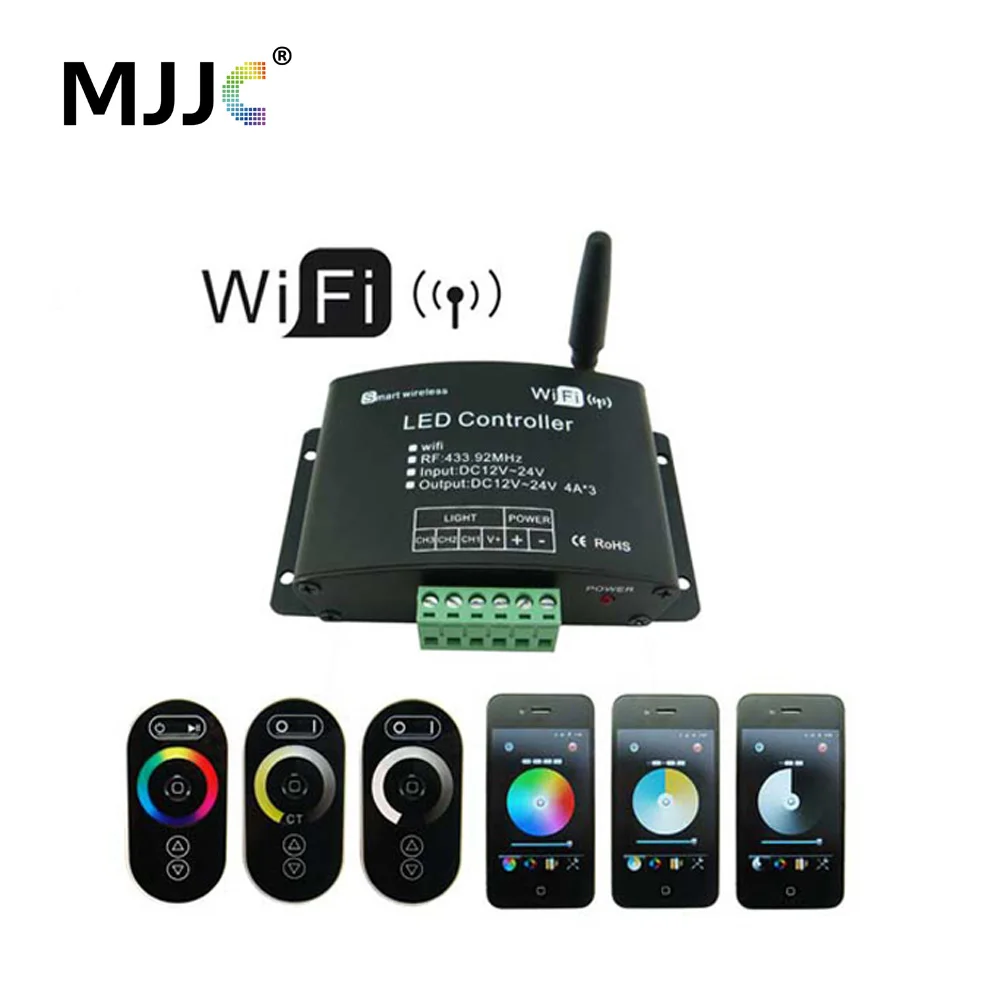 Touch Wifi RGB LED Controller 12V 24V 12A App Android RF Wireless Wifi Dimmer Controller for RGB CT Single Color LED Strip Light