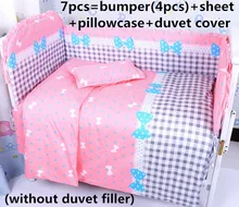 Promotion 6 7PCS Bow baby bedding set organic cotton child bedding autumn and winter duvet cover
