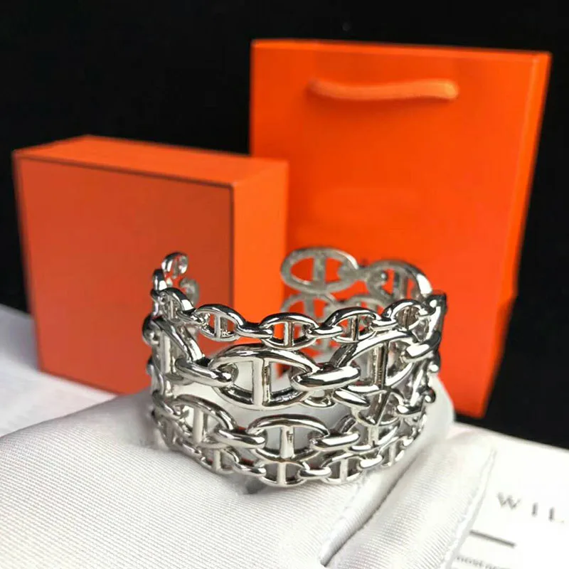 

Hot Brand Pure 925 Sterling Silver Jewelry For Women Men Letter Round H Lock Jewelry Silver Bangle France Quality