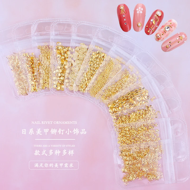 

200Pcs/Bag Hollow Metallic Frame 3D Nail Rivet Studs Decoration Shiny Charm Metal Rivet Manicure Accessories Nail Art Decoration