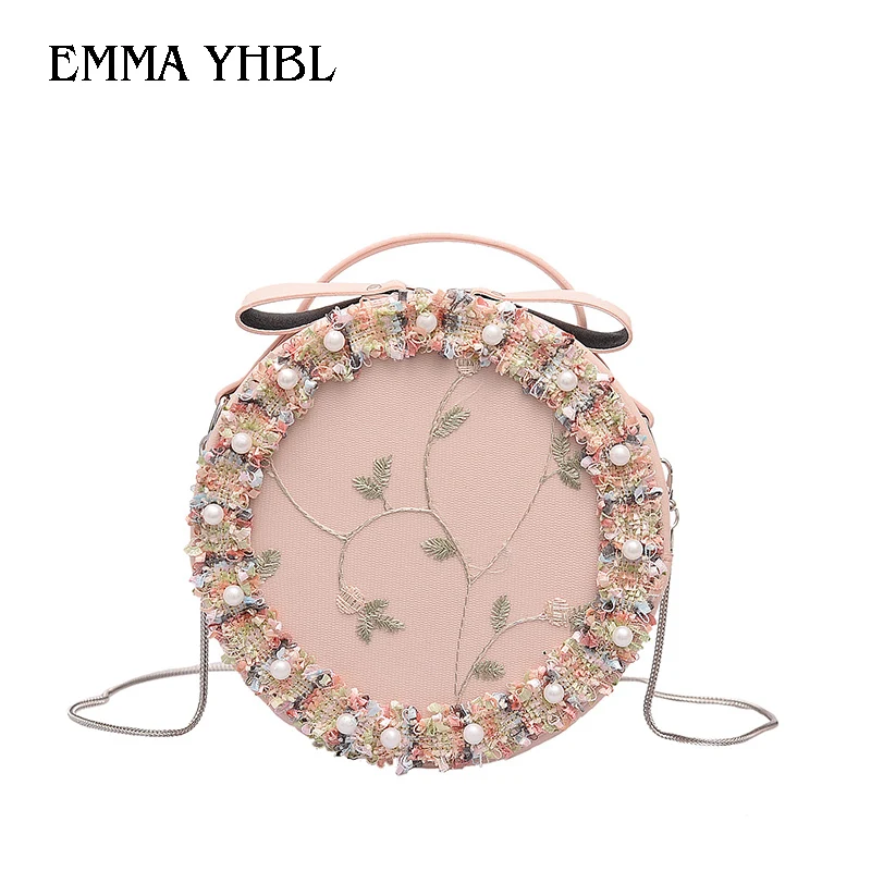

EMMA YHBL Spring 2019 fairy lace flower small round bag Korean version of cute chain single shoulder crossbody bag