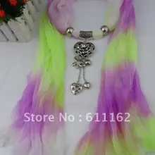 Очаровательная пудра изменить цвет шарф Сплав Роза язык цветов+ подвеска, сердце, персик Профессиональный шарф 24 шт