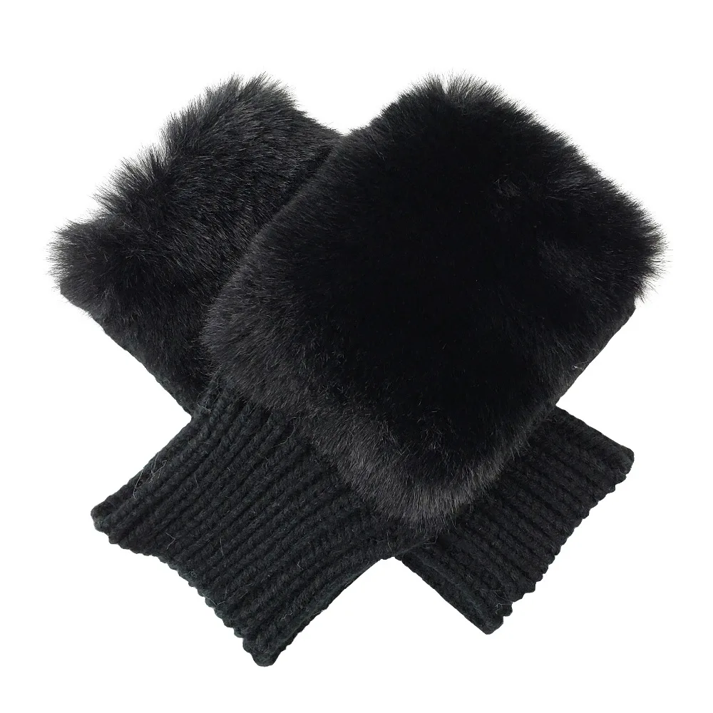 

Bruceriver Womens Winter Warm Knitted Fingerless unlined Gloves with faux fur