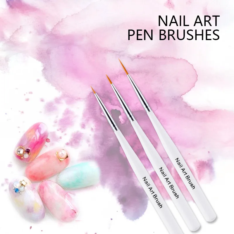 

Lacheer 3Pcs 1Set Brighten White Nail Painting Brush Manicure DIY Professional Design Drawing Tool Line Fine Polish Brushes