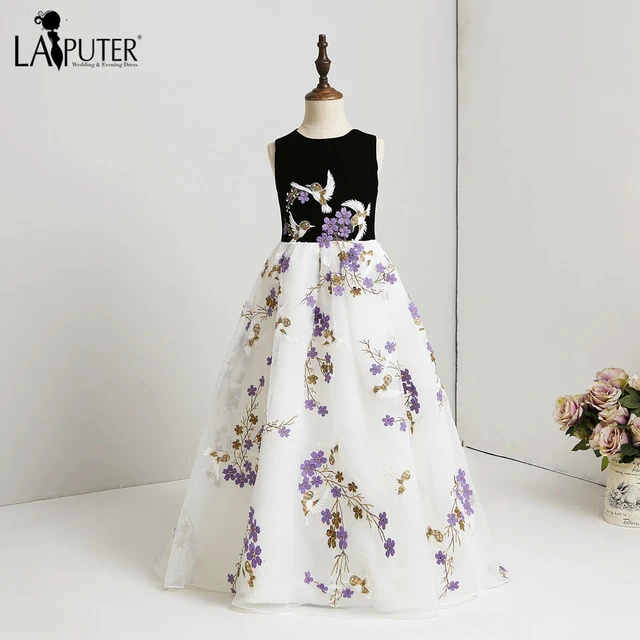 Black Appliques Flower Girl Dress