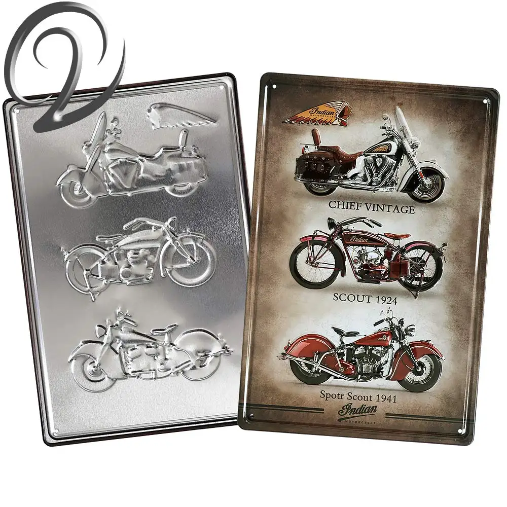 

3D Indian Motorcycle Metal Poster Plaque Metal Vintage Tin Signs Pin up Route 66 Wall Sticker Embossed Signs