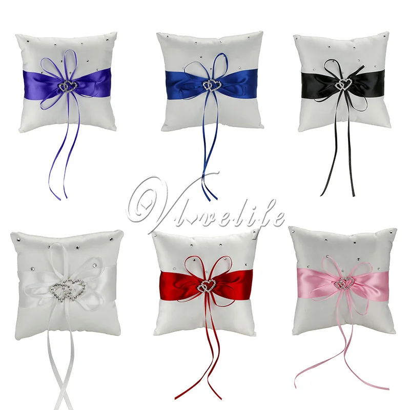 20cm X 20cm Wedding Ring Pillow With Ribbon Bowknot Rhinestones
