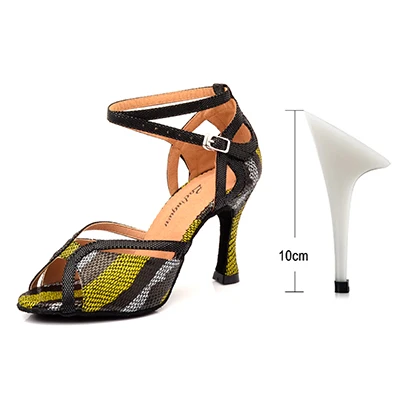 Женская танцевальная обувь Ladingwu для танцев; обувь для танцев из искусственной кожи со змеиным узором; обувь для латиноамериканских танцев; Сальса; цвет красный, синий; сезон весна-лето - Цвет: Yellow 10cm