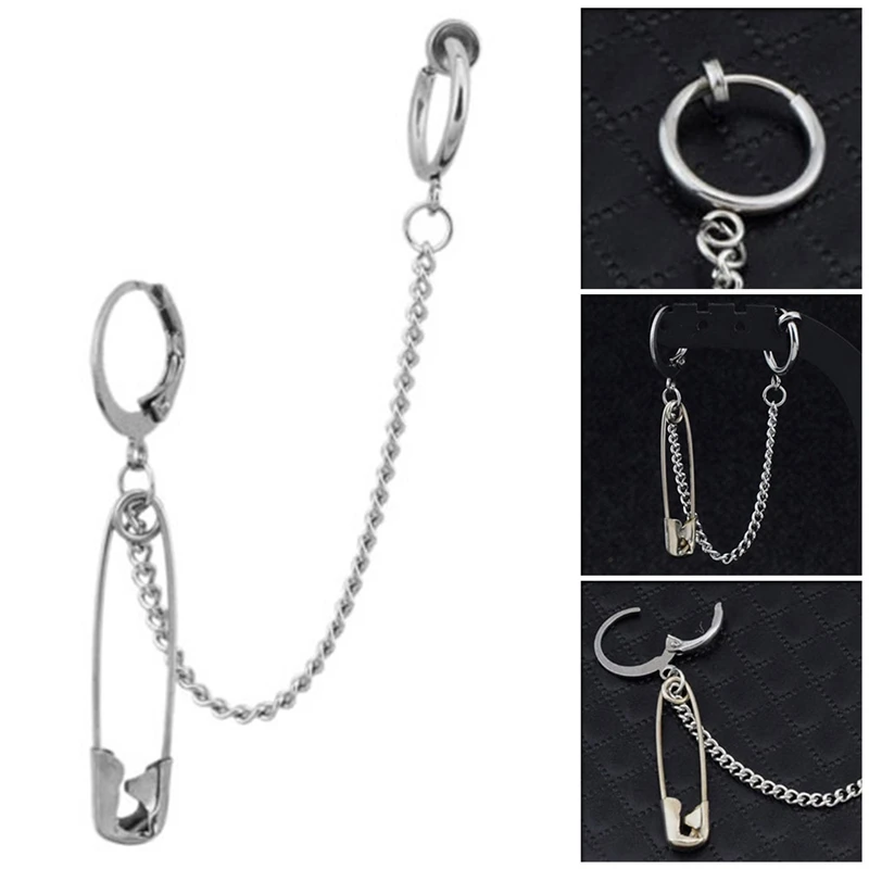 

2019 Korea Safty Pin Paper Clip Chain Earrings for Women Mens Irregular Jewelry Earrings Punk Fashion Accessories 1 pc