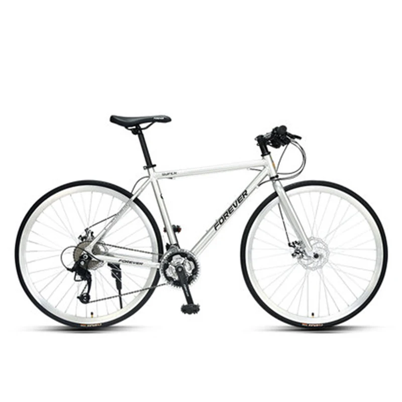 Дорожный гоночный велосипед Сверхлегкий дорожный гоночный 700c плоский сдвиг взрослый сломанный ветер прямой дисковый тормоз - Цвет: Silver