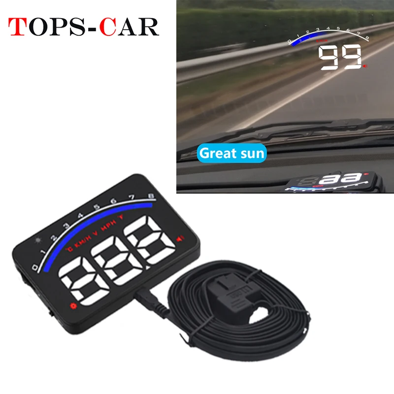 

GEYIREN Auto Electronic Overspeed Warning System Water Temperature Alarm Car HUD OBD2 RPM Meter M6 Head-Up Display