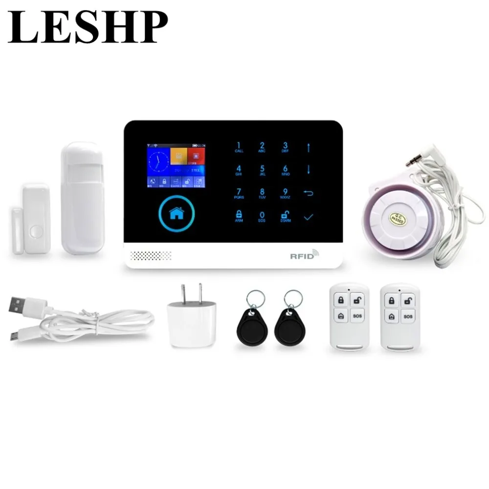 

LESHP 2G WIFI GSM GPRS Switchable RFID card Wireless Home Security Arm Disarm Alarm system APP Remote Control US Plug