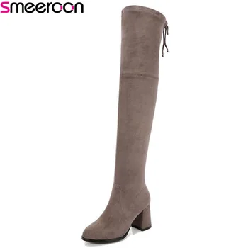 

Smeeroon 2020 new popular pointed toe over the knee boots autumn winter boots high heels women boots slip on wedding shoes